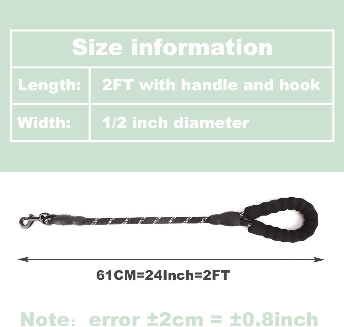 Durable 2/5 FT Dog Leash with Padded Handle and Reflective Threads for Enhanced Control, Ideal for Training and Outdoor Activities with Small to Large Breeds