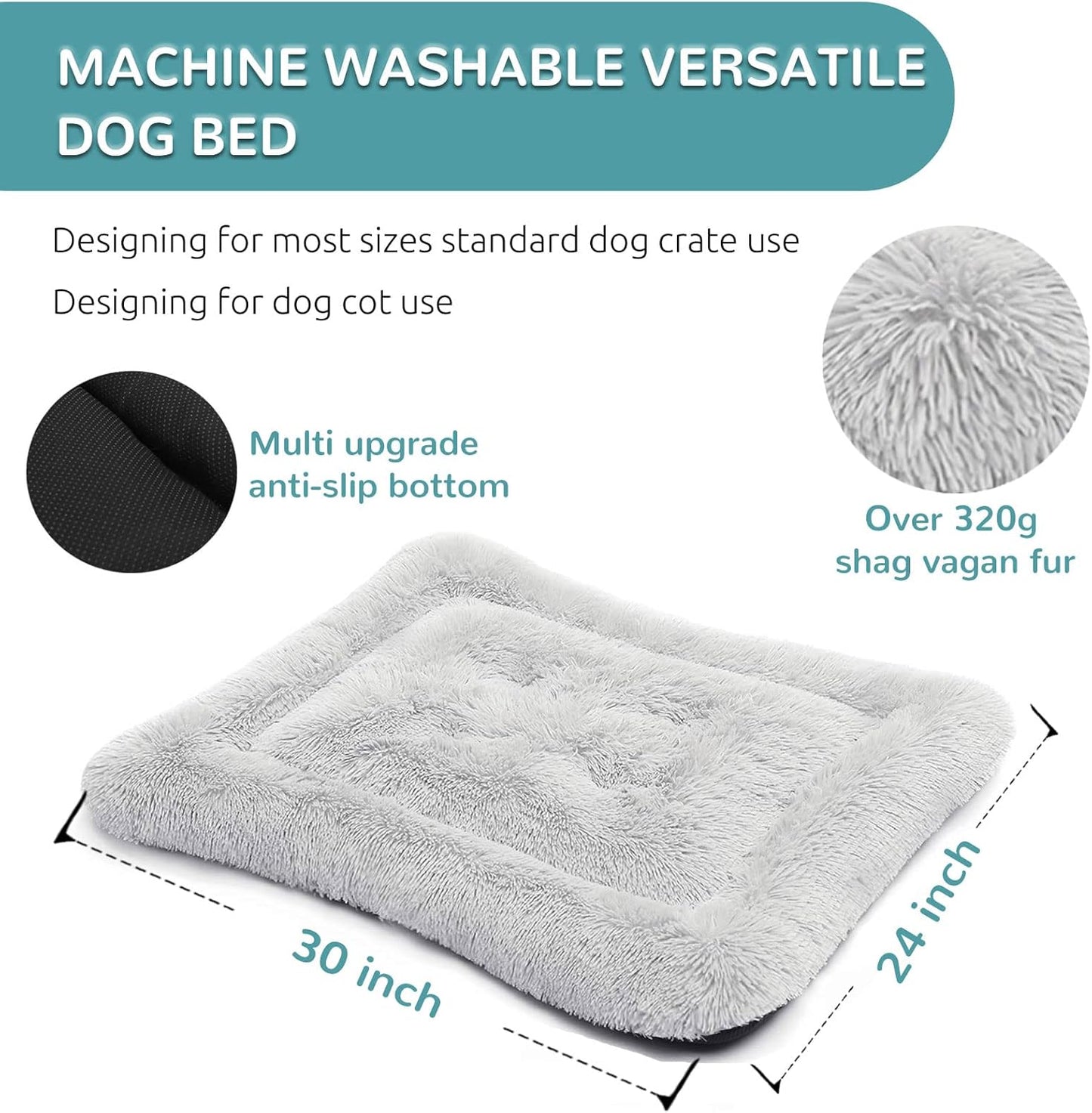 Calming Crate Pads for Large Dogs - Machine Washable Grey Medium Dog Crate Bed Mats