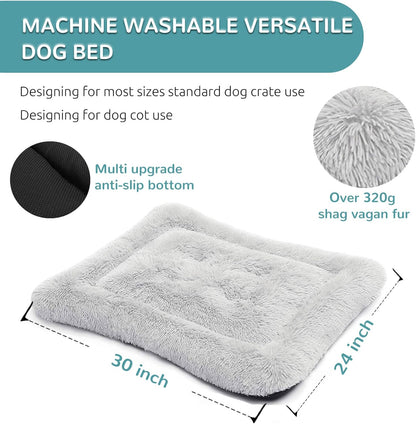 Calming Crate Pads for Large Dogs - Machine Washable Grey Medium Dog Crate Bed Mats