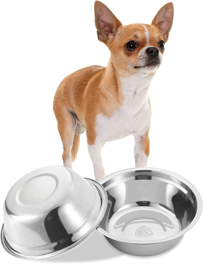 Stainless Steel Small Dog Food Bowls - Set of 2 (5.4 in Outer Diameter, 1.3 Cup Capacity) for Raised Feeding Stations