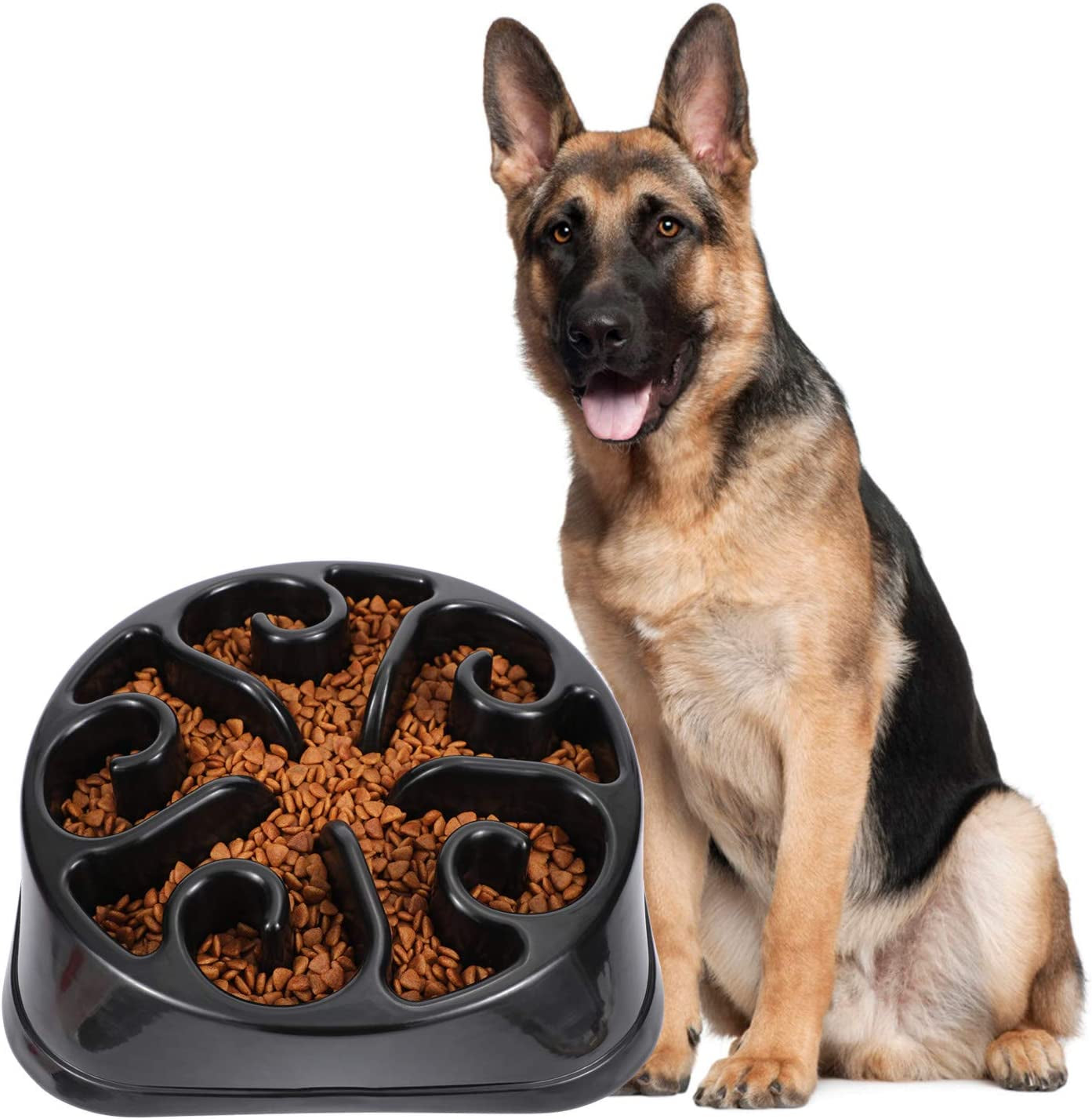 Large Anti-Gulping Slow Feeder Bowl for Large Dogs, Eco-Friendly Design (Black)