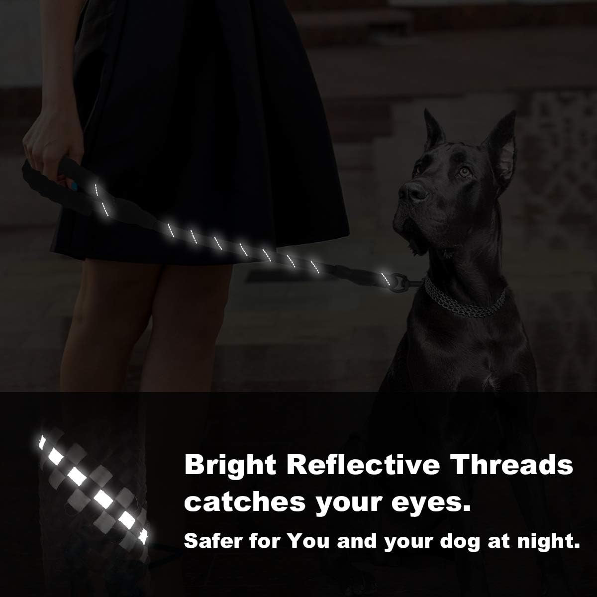 Durable 2/5 FT Dog Leash with Padded Handle and Reflective Threads for Enhanced Control, Ideal for Training and Outdoor Activities with Small to Large Breeds