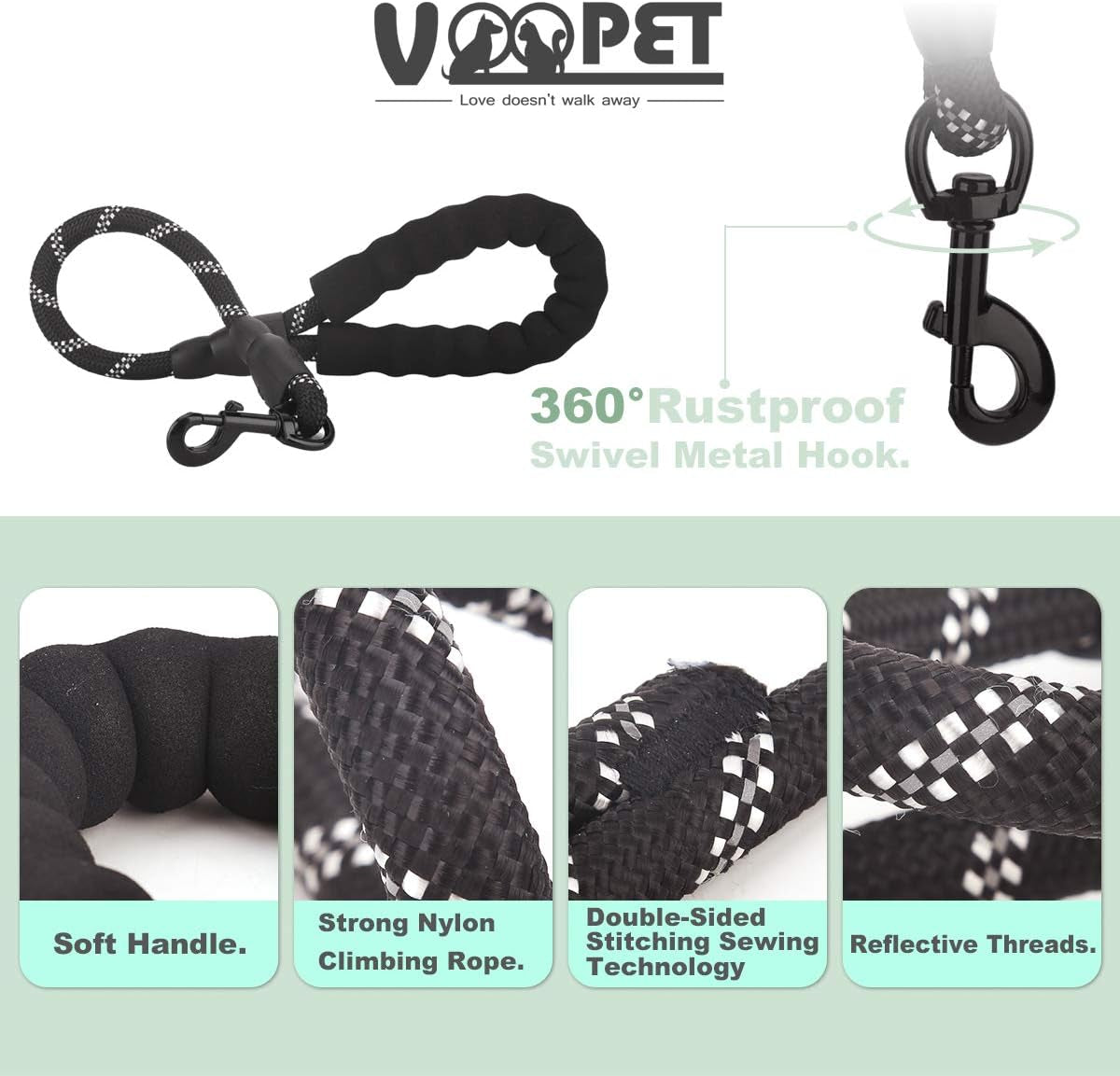 Durable 2/5 FT Dog Leash with Padded Handle and Reflective Threads for Enhanced Control, Ideal for Training and Outdoor Activities with Small to Large Breeds