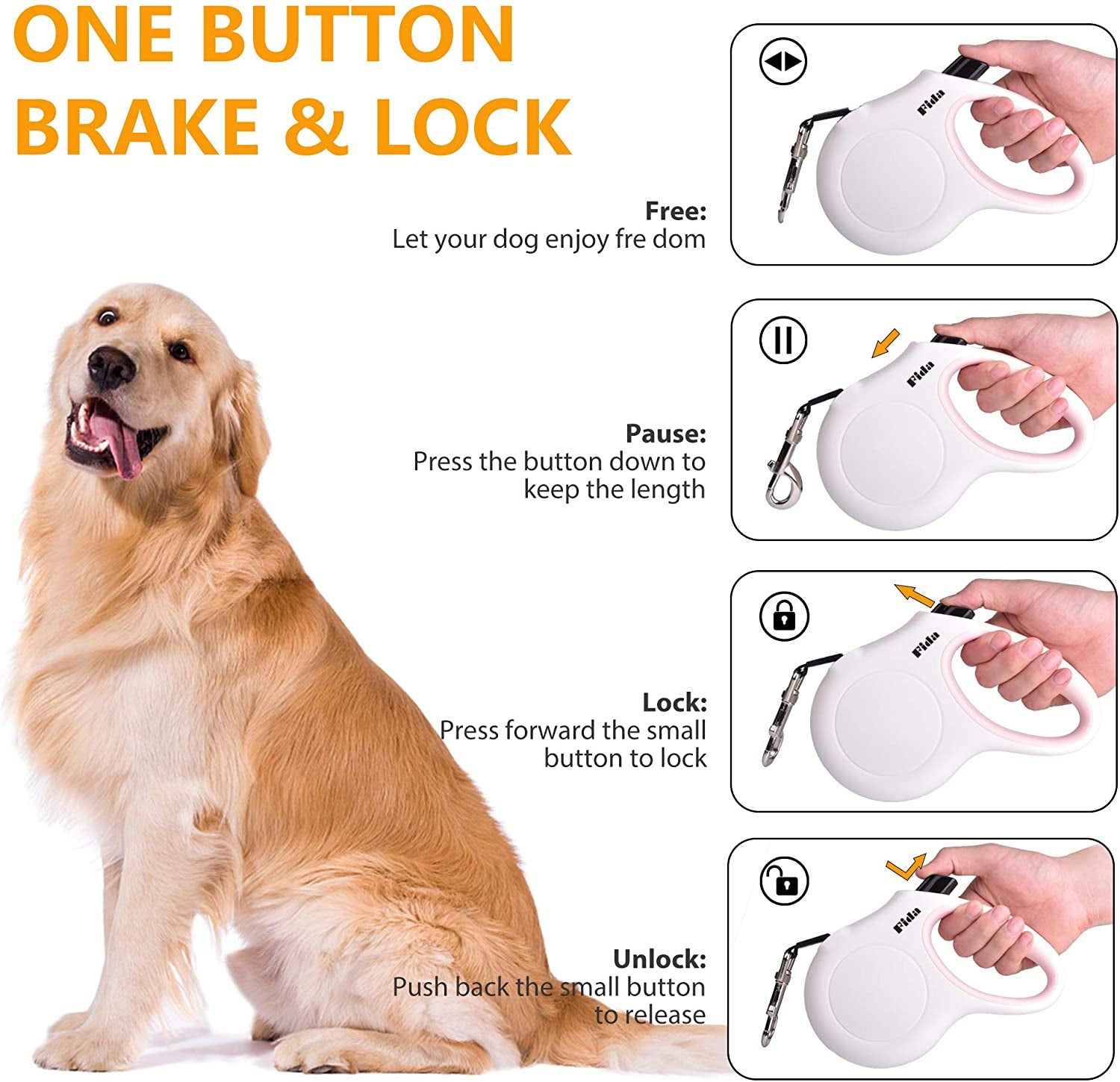 Retractable Dog Leash with Integrated Dispenser and Waste Bags, 10 Ft Leash for Extra Small Dogs or Cats up to 18 Lbs, Anti-Slip Handle, Tangle-Free Design, Reflective Nylon Tape (XS, White)