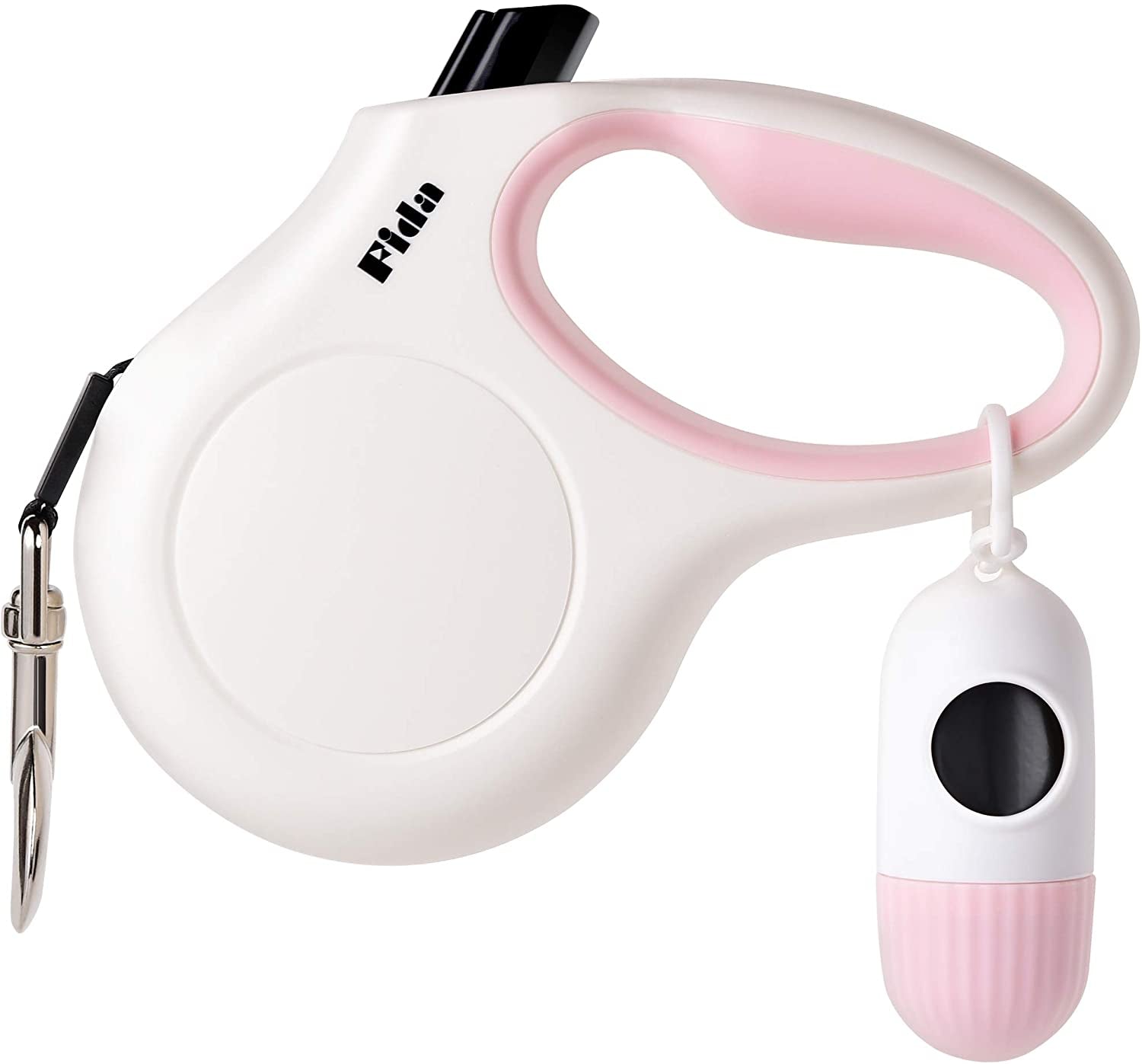 Retractable Dog Leash with Integrated Dispenser and Waste Bags, 10 Ft Leash for Extra Small Dogs or Cats up to 18 Lbs, Anti-Slip Handle, Tangle-Free Design, Reflective Nylon Tape (XS, White)