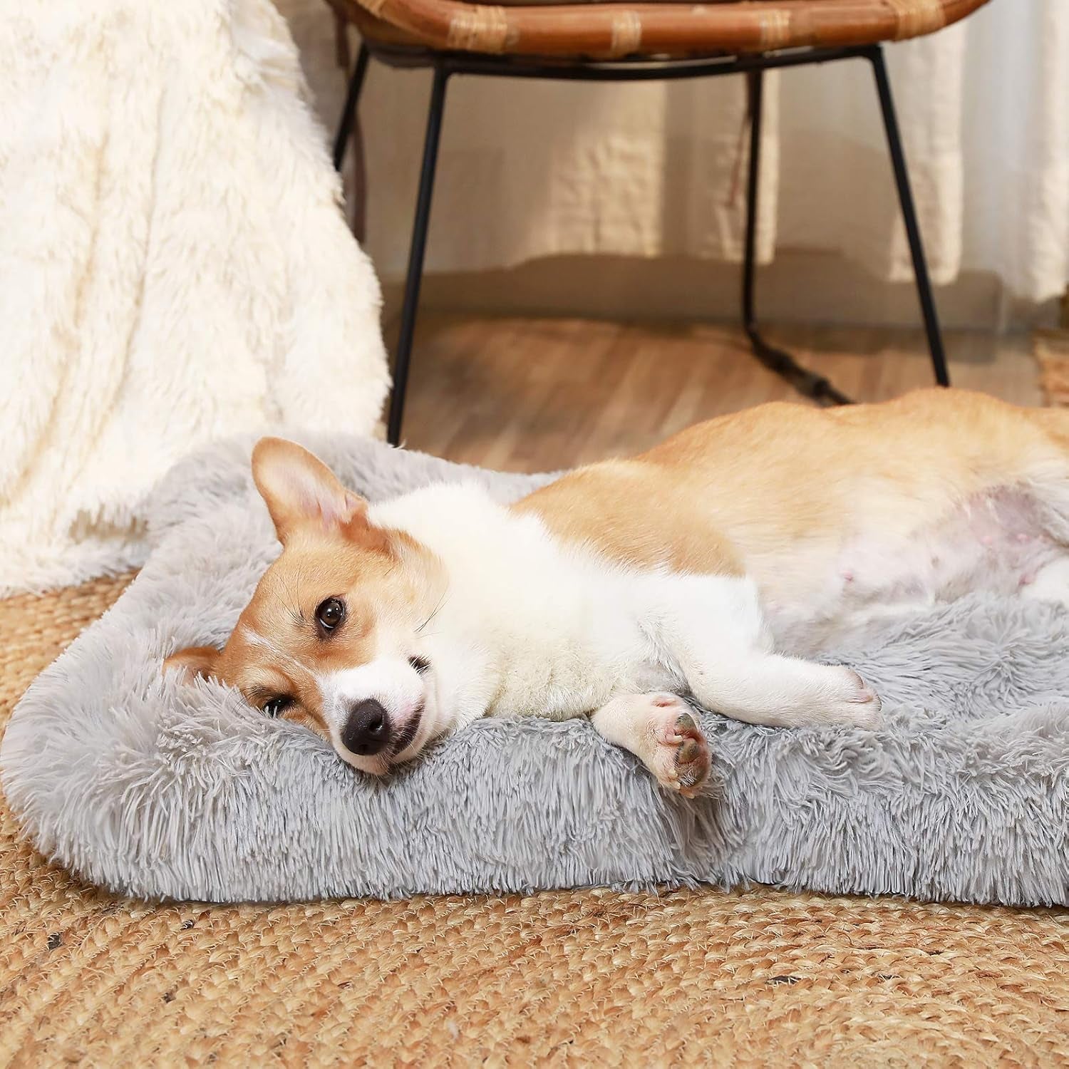 Calming Crate Pads for Large Dogs - Machine Washable Grey Medium Dog Crate Bed Mats