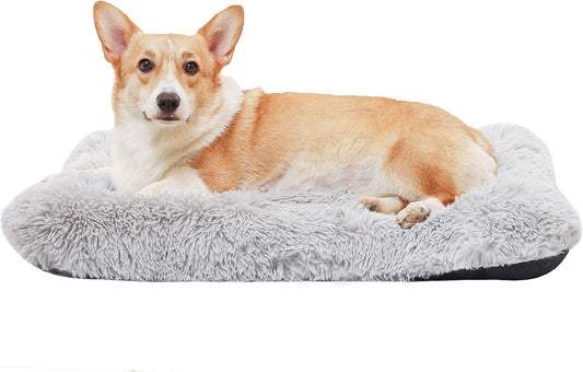 Calming Crate Pads for Large Dogs - Machine Washable Grey Medium Dog Crate Bed Mats
