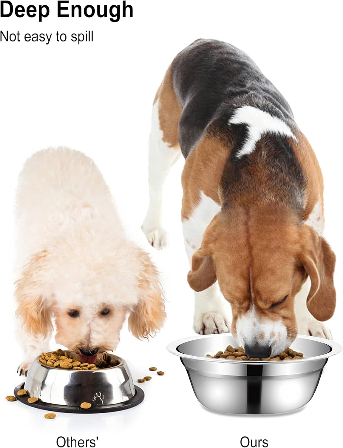 Stainless Steel Small Dog Food Bowls - Set of 2 (5.4 in Outer Diameter, 1.3 Cup Capacity) for Raised Feeding Stations