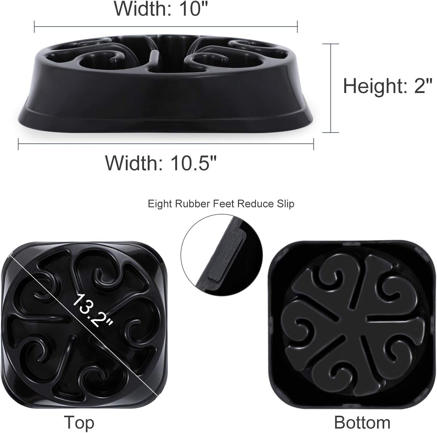 Large Anti-Gulping Slow Feeder Bowl for Large Dogs, Eco-Friendly Design (Black)