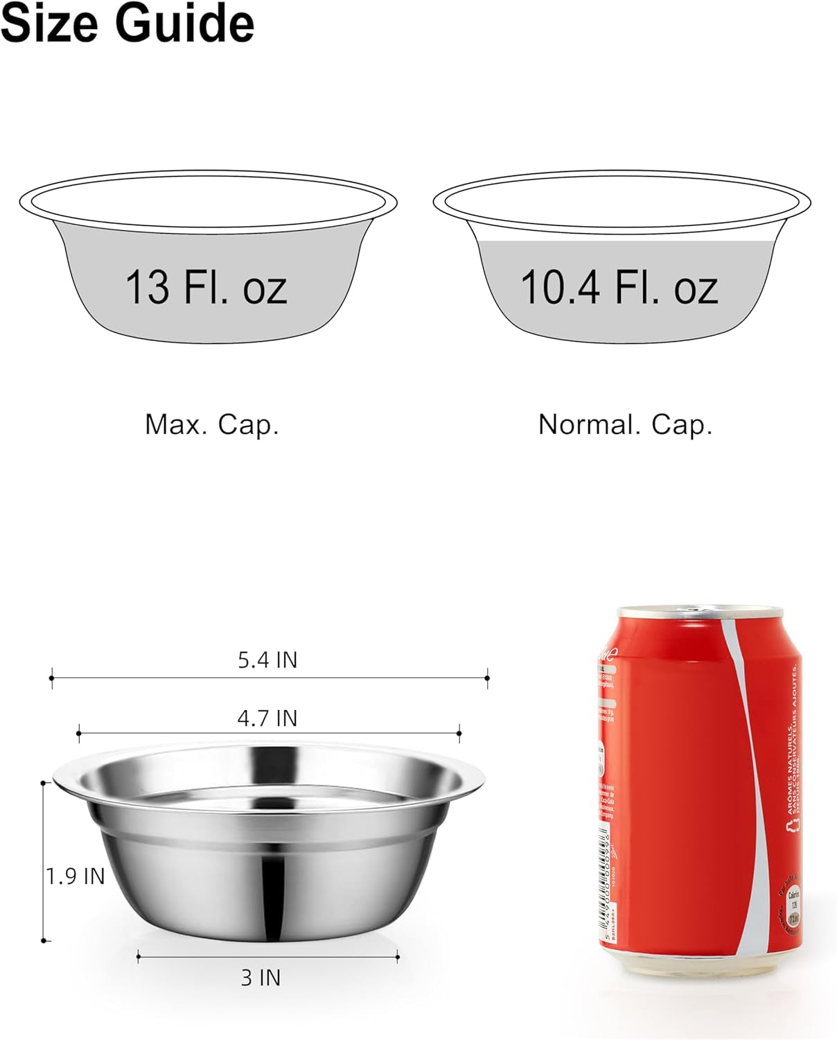 Stainless Steel Small Dog Food Bowls - Set of 2 (5.4 in Outer Diameter, 1.3 Cup Capacity) for Raised Feeding Stations