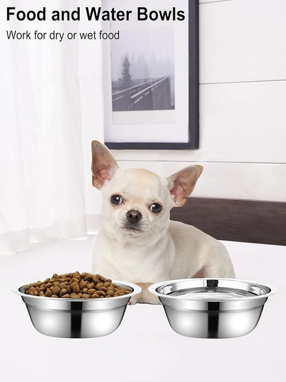 Stainless Steel Small Dog Food Bowls - Set of 2 (5.4 in Outer Diameter, 1.3 Cup Capacity) for Raised Feeding Stations